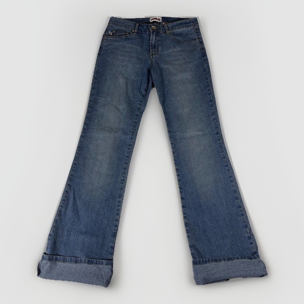 Venusβ Bootcut Jeans Womens 9/10 Blue Stretch Cuffed Y2K Retro Denim Pants